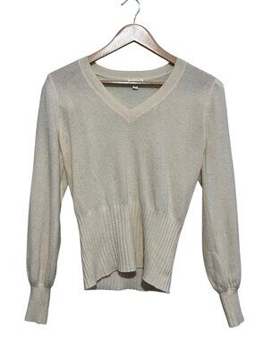 Minnie Rose 100% Cashmere V Neck Sweater Cream Pullover